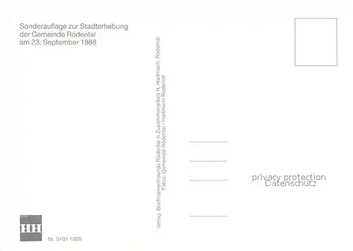 AK / Ansichtskarte Roedental Kirche Einberg Landschaftspanorama Kulm mit Weinberg Kloster Moenchroeden Schloss Rosenau Sonderauflage zur Stadterhebung am 23. September 1988 Roedental