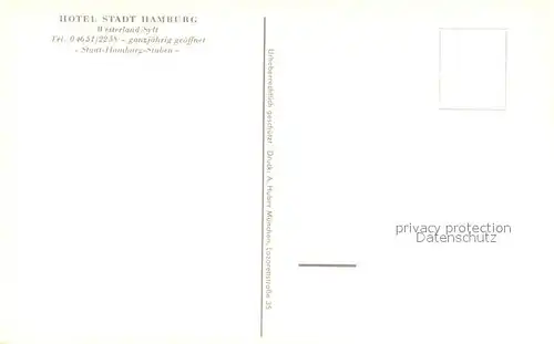 AK / Ansichtskarte Westerland_Sylt Hotel Stadt Hamburg Stuben Westerland_Sylt