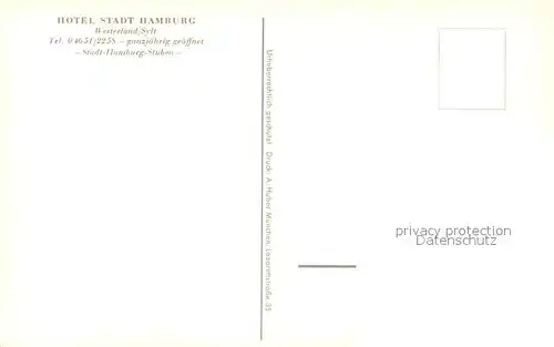 AK / Ansichtskarte Westerland_Sylt Hotel Stadt Hamburg Stuben Westerland_Sylt