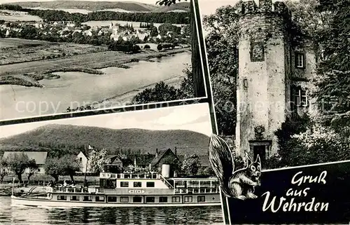 AK / Ansichtskarte Wehrden mit Weser Weserdampfer und Schlossturm Wehrden