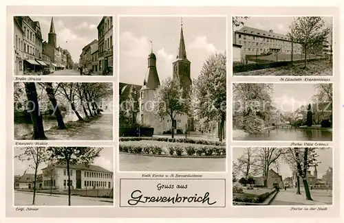 AK / Ansichtskarte Grevenbroich Breite Strasse Ev Schule Kath Kirche St Bernardusheim St Elisabeth Krankenhaus Ville Erbens Stadtpartie Grevenbroich