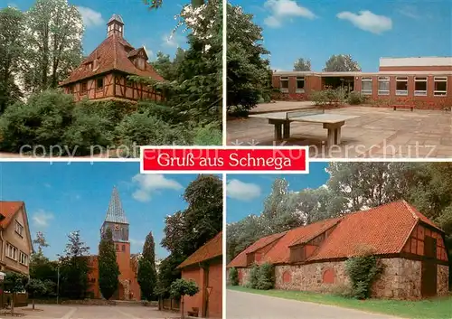 AK / Ansichtskarte Schnega Fachwerkhaus Schule Kirche Scheune Schnega
