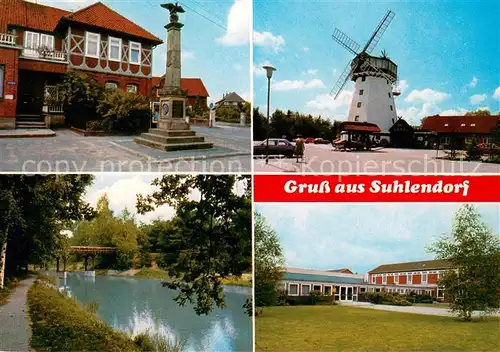 AK / Ansichtskarte Suhlendorf Saeule Muehle Flusspartie Schule Suhlendorf