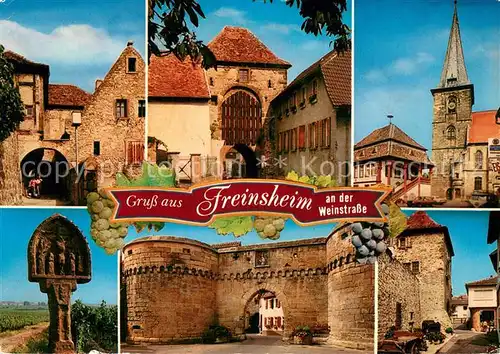 AK / Ansichtskarte Freinsheim Am Buschhof Schwarzes Kreuz Haintor Elsentor Rathaus Kirche Stadtmauer Freinsheim