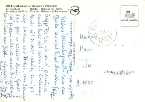 AK / Ansichtskarte Freinsheim Am Buschhof Schwarzes Kreuz Haintor Elsentor Rathaus Kirche Stadtmauer Freinsheim