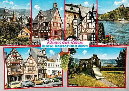 AK / Ansichtskarte Rhens Panorama Rathaus Malerwinkel Marksburg Marktplatz Koenigstuhl Rhens