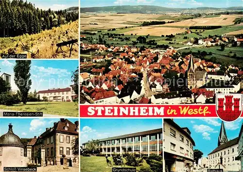 AK / Ansichtskarte Steinheim_Westfalen Auf der Egge Maria Theresien Stift Schloss Vinsebeck Fliegeraufnahme Grundschule Rathaus Steinheim_Westfalen