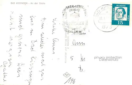 AK / Ansichtskarte Bad_Kissingen Partie an der Saale Schwaene Fahrgastschiff Bad_Kissingen