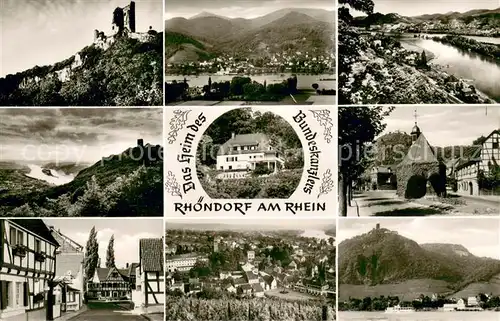 AK / Ansichtskarte Rhoendorf Teilansichten Panorama Blick ueber den Rhein Burgruinen Heim des Bundeskanzlers Rhoendorf