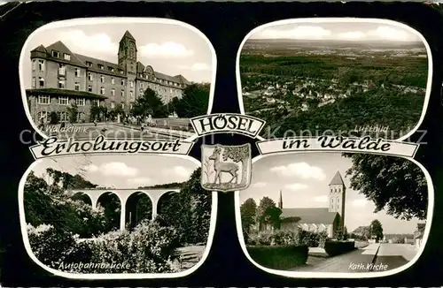 AK / Ansichtskarte Hoesel Waldklinik Autobahnbruecke Kirche Erholungsort Fliegeraufnahme Hoesel