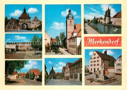 AK / Ansichtskarte Merkendorf_Mittelfranken Stadttor Kirche Burg Schule Strassenpartien Markt Merkendorf Mittelfranken