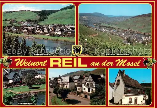 AK / Ansichtskarte Reil_Mosel Moselpanorama Blick vom Heissen Stein Schiffsanleger Fachwerkhaus Reil_Mosel
