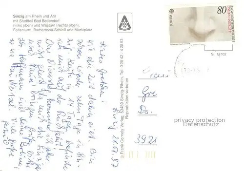 AK / Ansichtskarte Sinzig Panorama Westturm Teilansichten Freibad Barbarossa Schloss Rheinpartie Sinzig