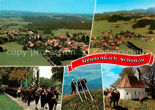 AK / Ansichtskarte Gruenenbach_Allgaeu Fliegeraufnahmen Musikzug Alphornblaeser Kapelle Gruenenbach Allgaeu