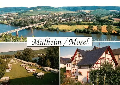 AK / Ansichtskarte Muelheim_Mosel Fliegeraufnahmen Campingplatz Fachwerkhaeuser Muelheim Mosel