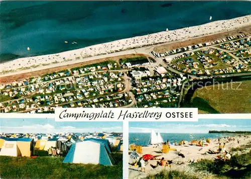 AK / Ansichtskarte Kappeln_Schlei Campingplatz Hasselberg Fliegeraufnahme Zelte Strand Kappeln_Schlei