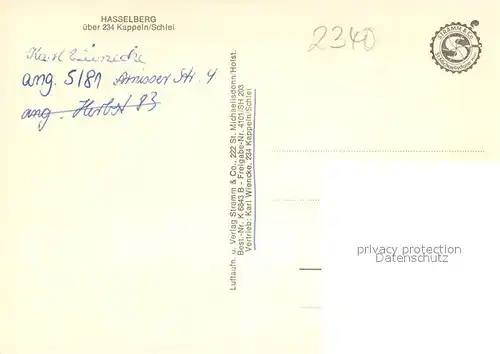 AK / Ansichtskarte Kappeln_Schlei Campingplatz Hasselberg Fliegeraufnahme Zelte Strand Kappeln_Schlei