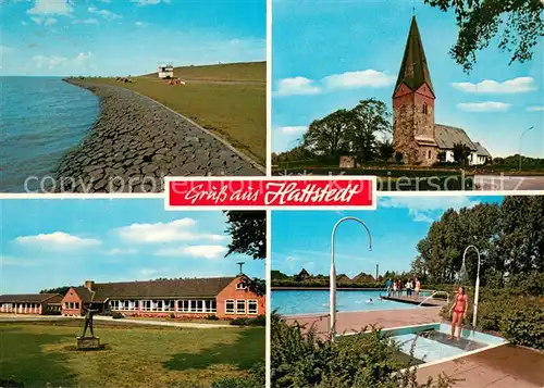 AK / Ansichtskarte Hattstedt Strand Kirche Schule Schwimmbad Hattstedt