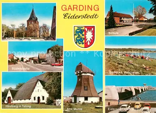 Garding Kirche Schule Suederstrasse Badecke Vollerwiek Haubarg in Tating Muehle Eidersperrwerk Garding
