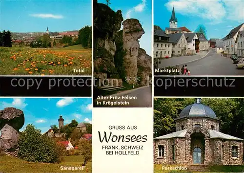Wonsees Panorama Marktplatz Kirche Sanspareil Parkschloss Alter Fritz Felsen in Kroegelstein Fraenkische Schweiz Wonsees