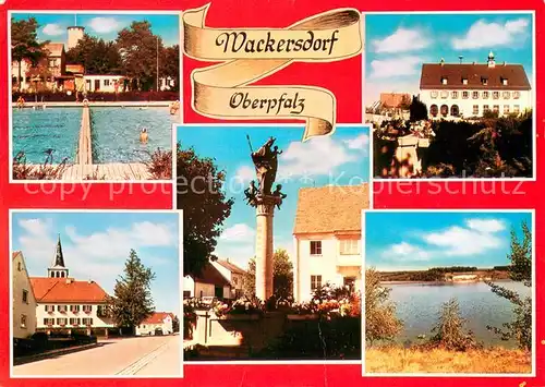 Wackersdorf Freibad Ortsansicht mit Kirche Brunnen Partie am See Wackersdorf
