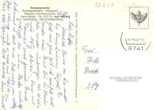 Wechterswinkel Klosterschaenke Gaststaette Metzgerei Ortsansicht mit Kirche Bruecke Wechterswinkel