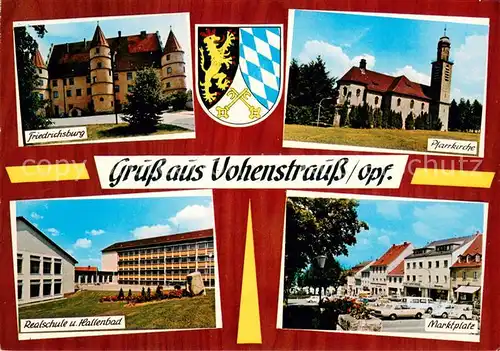AK / Ansichtskarte Vohenstrauss Friedrichsburg Pfarrkirche Realschule Hallenbad Marktplatz Vohenstrauss