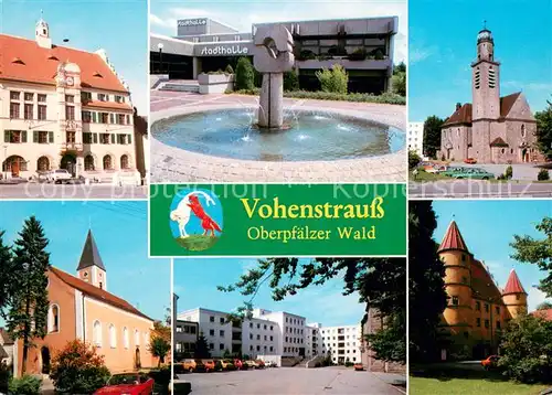 AK / Ansichtskarte Vohenstrauss Rathaus Stadthalle Kirchen Wohnblocks Friedensburg Vohenstrauss
