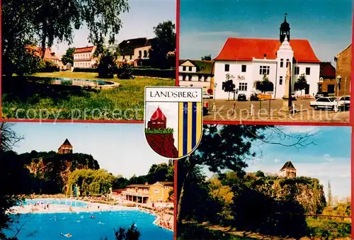 AK / Ansichtskarte Landsberg_Lech Park Rathaus Schwimmbad Kirche Landsberg_Lech