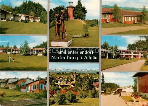 AK / Ansichtskarte Lindenberg_Allgaeu Familienferiendorf Nadenberg Bungalows Teilansichten Badesee Kirche Lindenberg Allgaeu