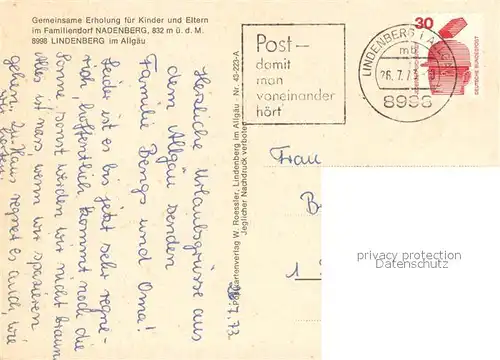 AK / Ansichtskarte Lindenberg_Allgaeu Familienferiendorf Nadenberg Bungalows Teilansichten Badesee Kirche Lindenberg Allgaeu