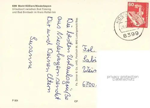 AK / Ansichtskarte Koesslarn Panorama Brunnen Unteres Torhaus Wehrmauer der Kirchenburg Wappen Koesslarn