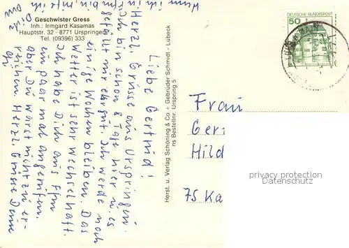 AK / Ansichtskarte Urspringen_Marktheidenfeld Panorama Kirche Ladengeschaeft Urspringen