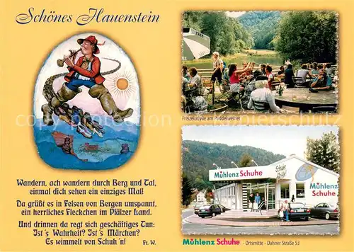 AK / Ansichtskarte Hauenstein_Pfalz Wandergedicht Karikatur Freizeitidylle am Paddelweiher Muehlenz Schuhe Hauenstein_Pfalz