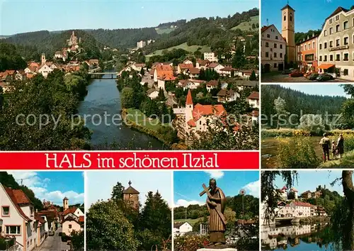 AK / Ansichtskarte Hals_Passau Panorama Ilztal Ortszenrum Heiligenfigur Statue Landschaft Wandern Hals Passau