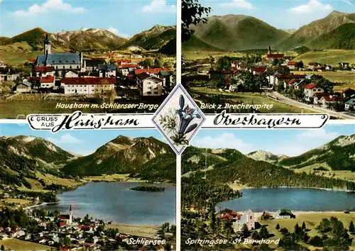 AK / Ansichtskarte Hausham Panorama mit Schlierseer Bergen Brecherspitze Spitzingsee St. Bernhard Fliegeraufnahme Hausham