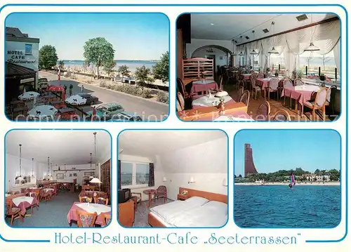 AK / Ansichtskarte Laboe Hotel Cafe Seeterrassen Gastraeume Zimmer Marine Ehrenmal Laboe