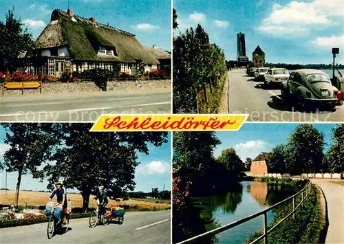 AK / Ansichtskarte Lindaufeld Schleidoerfer Reetdachhaus Uferstrasse Kanal 
