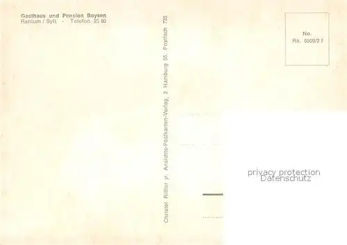 AK / Ansichtskarte Rantum_Sylt Gasthaus und Pension Boysen Rantum Sylt