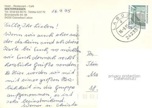 AK / Ansichtskarte Laboe Hotel Restaurant Cafe Seeterrassen Gastraeume Zimmer Marine Ehrenmal Laboe