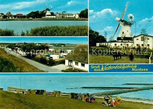 AK / Ansichtskarte Westerdeichstrich Gasthaus zum Landhaus Muehle Campingplatz Strandpartie Westerdeichstrich