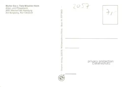 AK / Ansichtskarte Wentorf_Hamburg Mutter Eva v. Tiele Winckler Heim Wentorf Hamburg