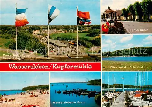 AK / Ansichtskarte Wassersleben Deutsch oesterr Grenzuebergang Kupfermuehle Schusterkate Strand Bucht Yachthafen Wassersleben