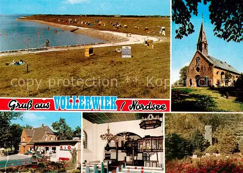 AK / Ansichtskarte Vollerwiek Strandpartien Kirche Kaufladen AundO Kapelle Vollerwiek