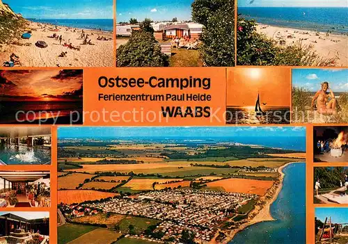 AK / Ansichtskarte Waabs Ostsee Camping Ferienzentrum Paul Heide Strand Hallenbad Minigolf Fliegeraufnahme Waabs