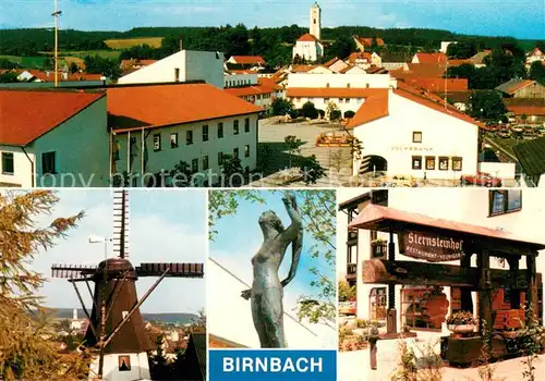AK / Ansichtskarte Birnbach_Rottal Ortsansicht mit Kirche Windmuehle Statue Sternsteinhof Restaurant Birnbach Rottal