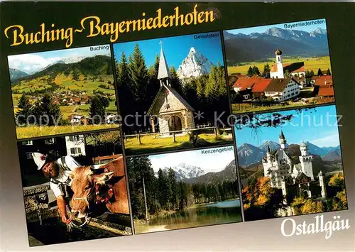 AK / Ansichtskarte Buching Panorama Kapelle Geiselstein Bayerniederhofen Alpen Viehtraenke Kenzengebiet Schloss Neuschwanstein Buching