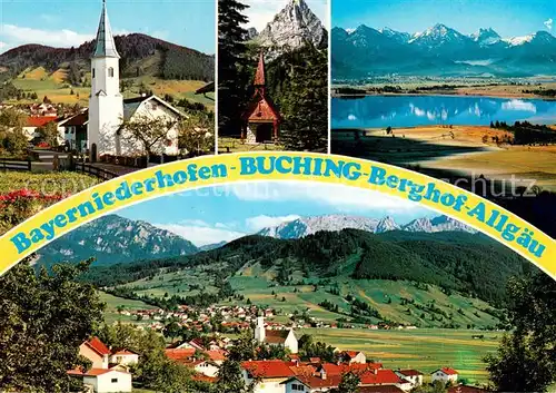 AK / Ansichtskarte Buching Ortsmotiv mit Kirche Kapelle Gesamtansicht mit Alpenpanorama See Buching