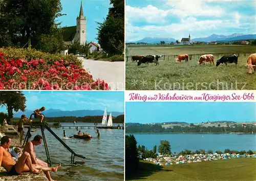 AK / Ansichtskarte Petting_Waginger_See und Kuehnhausen am Waginger See Campingplatz Viehweide Kirche Petting_Waginger_See