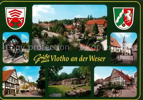 AK / Ansichtskarte Vlotho Motive Innenstadt Fachwerkhaeuser Kirche Wasserrad Ruinen Wappen Vlotho